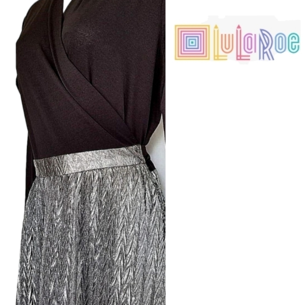 LULAROE DeAnne Wrap Dress Black & Silver Size 3XL New With Tags Party Wedding - Picture 4 of 12